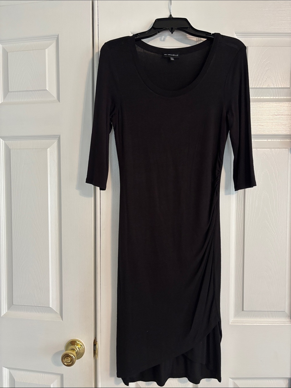 Michele Black Midi Dress with Side Ruching